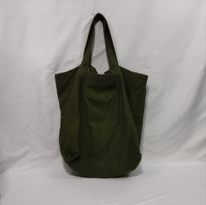 Norma Kamali Large Tote Bag Olive Green Linen Cotton Minimalist Earth Tone Beach